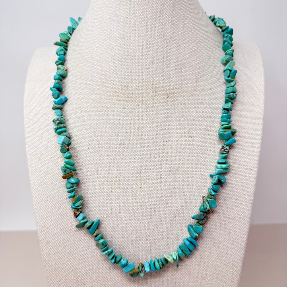 Blue Stone Chip Necklace Southwest Western Long Boho Statement‎